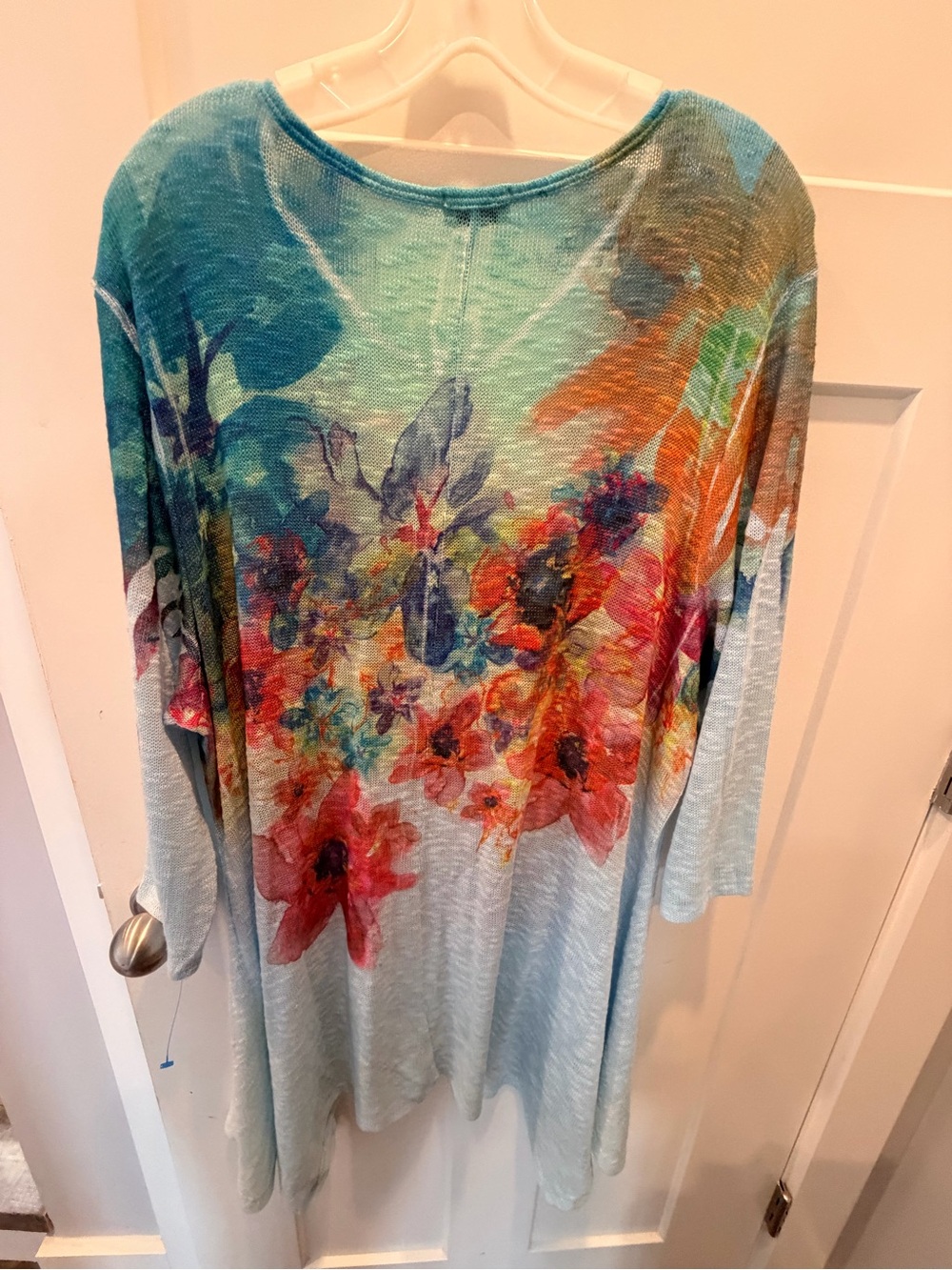 Studio Gem E XXL Aqua Floral Rhinestone Tunic Sweater Top Boho Lightweight Knit - Picture 5 of 9